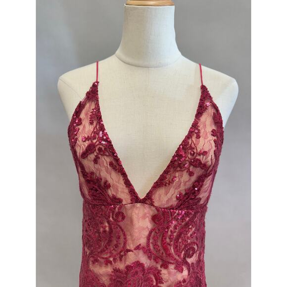 Free People Night Shimmers mini dress raspberry red Size 2 NWT New - Picture 9 of 13